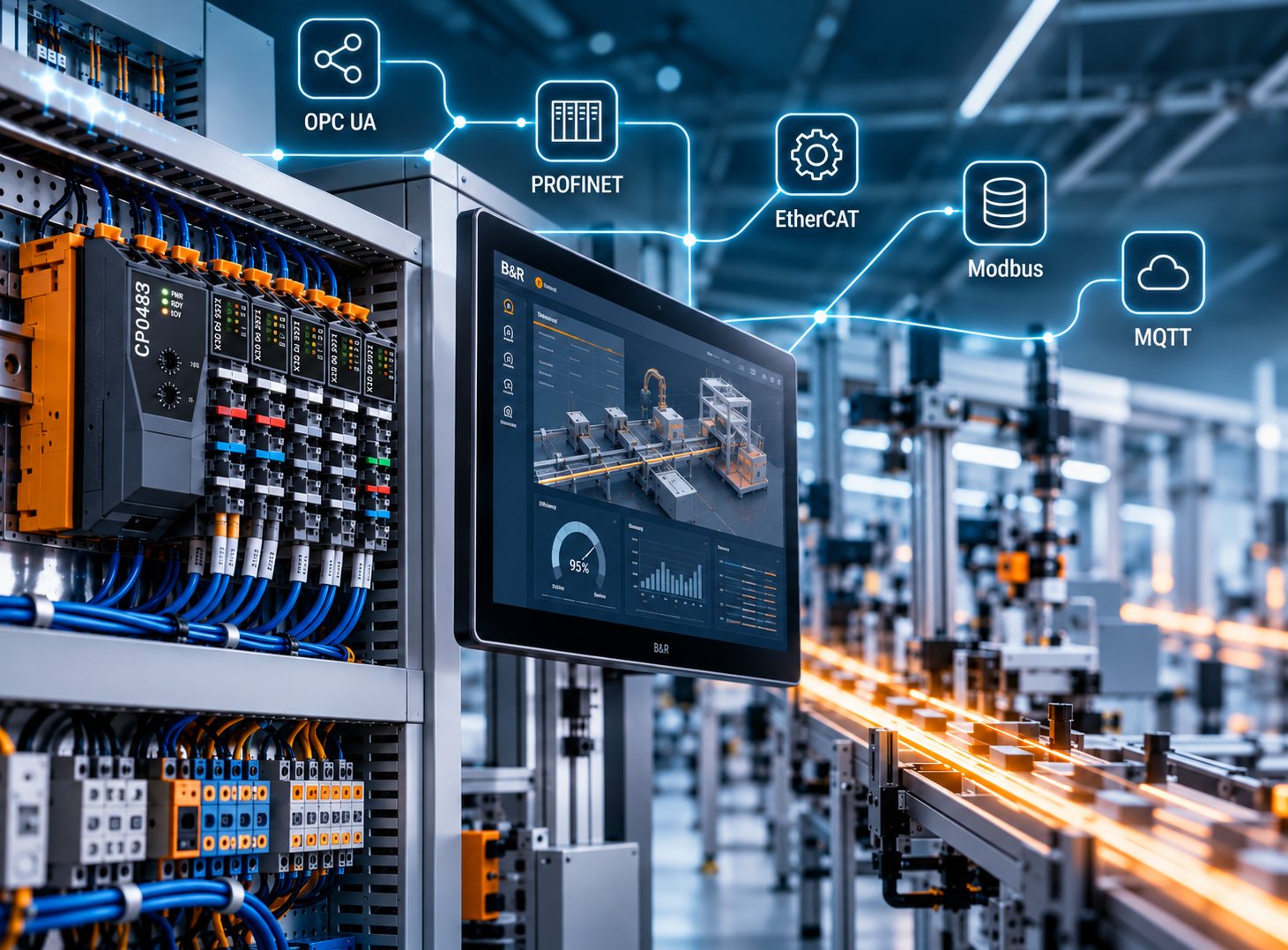 Automatisierungstechnik: B&R-Steuerung mit Visualisierung und Anbindung über OPC UA, PROFINET, EtherCAT, Modbus und MQTT