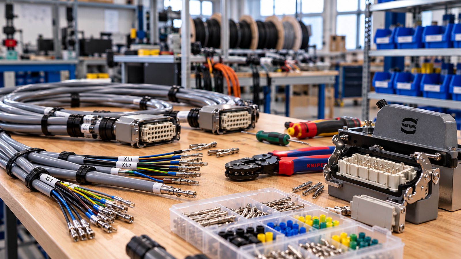 Kabelkonfektion: kundenspezifische Kabelsätze mit Industriesteckverbindern, Crimpkontakten und Aderkennzeichnung